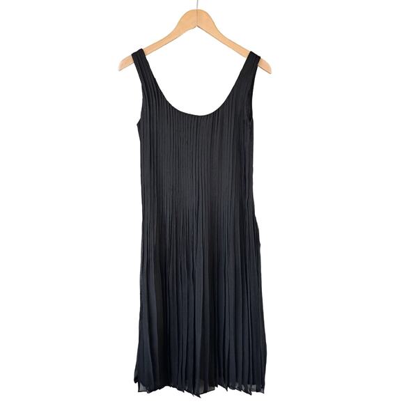 BURBERRY BRIT Black Cece Pleated Georgette Silk Linen Knit Midi Dress Size 4 - Picture 11 of 13